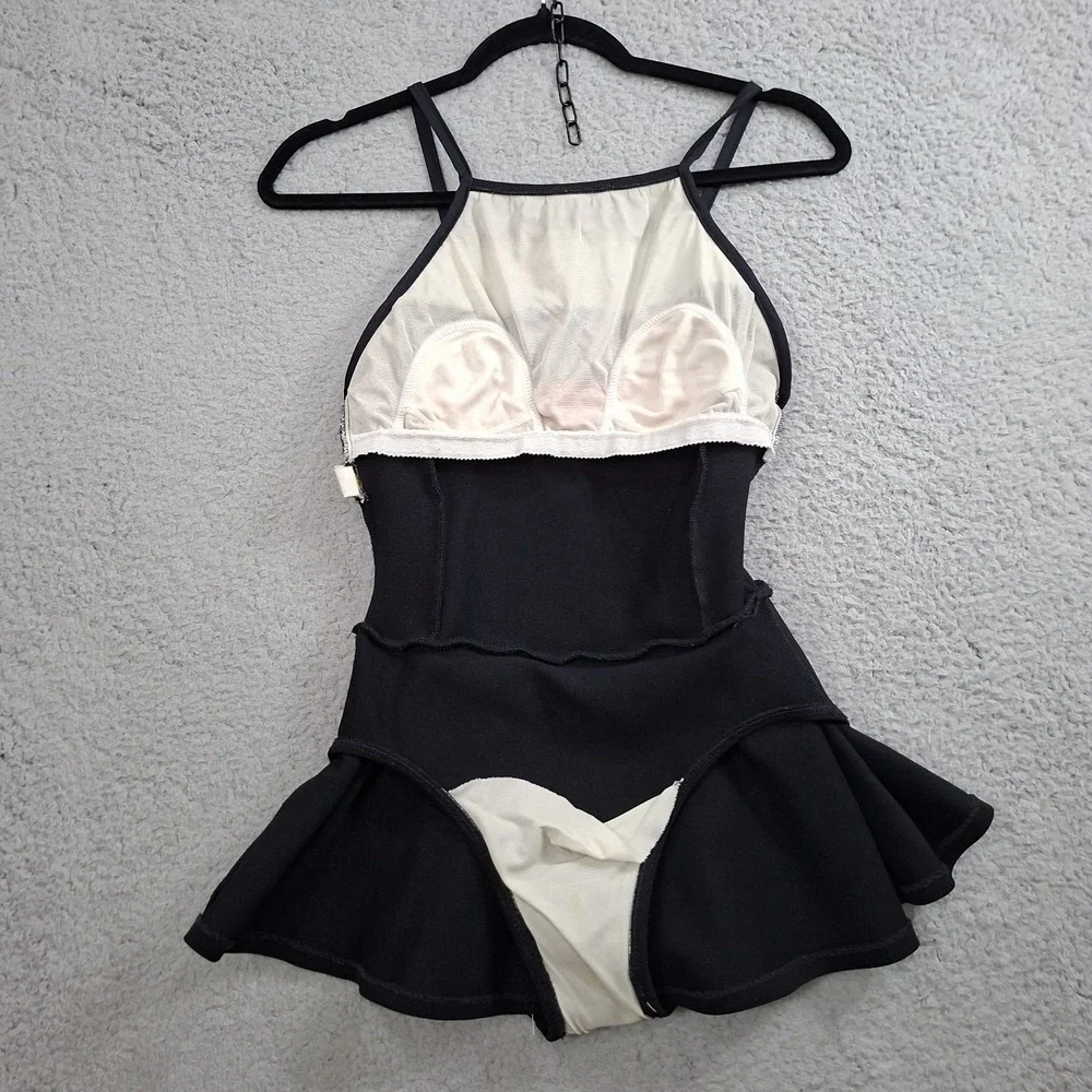 Swim Solutions Size 10 Black Striped Halter Swimsuit Dress‎ Slimming Shaper - Picture 9 of 11
